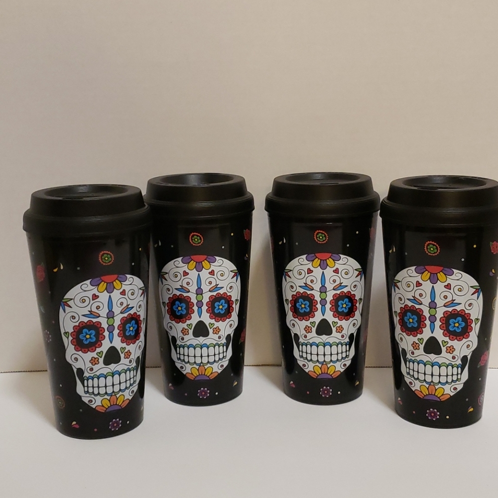 Set Of 4 Sugar Skull To Go Coffee Cups